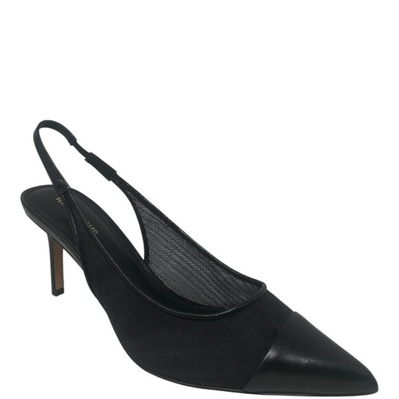 Veronica Beard Liliana Black Leather Mesh Slingback Pointed Toe Pumps 8.5 Modern - Picture 1 of 15